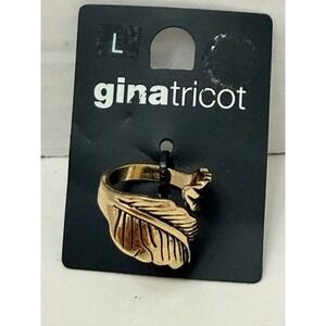 Gina Tricot Gold Tone Leaf Bypass Ring Size L Feather Boho Statement Jewelry